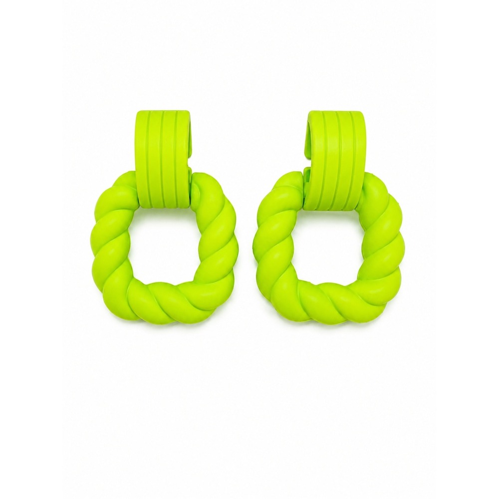 NEW Neon Lime Green Statement Earrings Chunky Twisted Square Drop Geometric